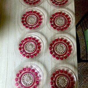 Very rare cranberry thumbprint plates set of 8